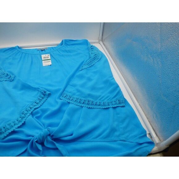 $49.50 JM Collection Petite Lace Embellished Tie-front Top, Large, Reef Aqua - Picture 12 of 12